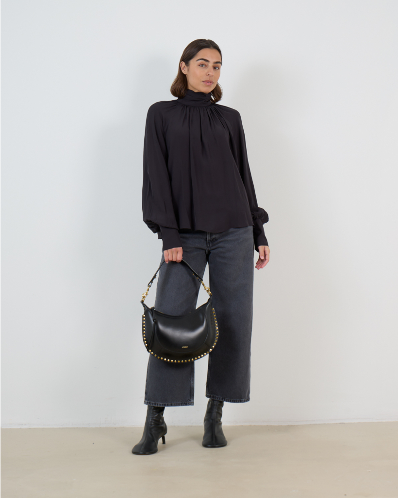 Gedrapeerde Turtleneck Blouse Zwart