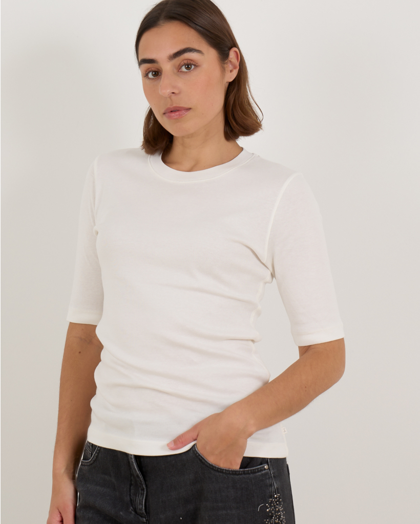 Aansluitend Jersey T-Shirt met Stretch Wit
