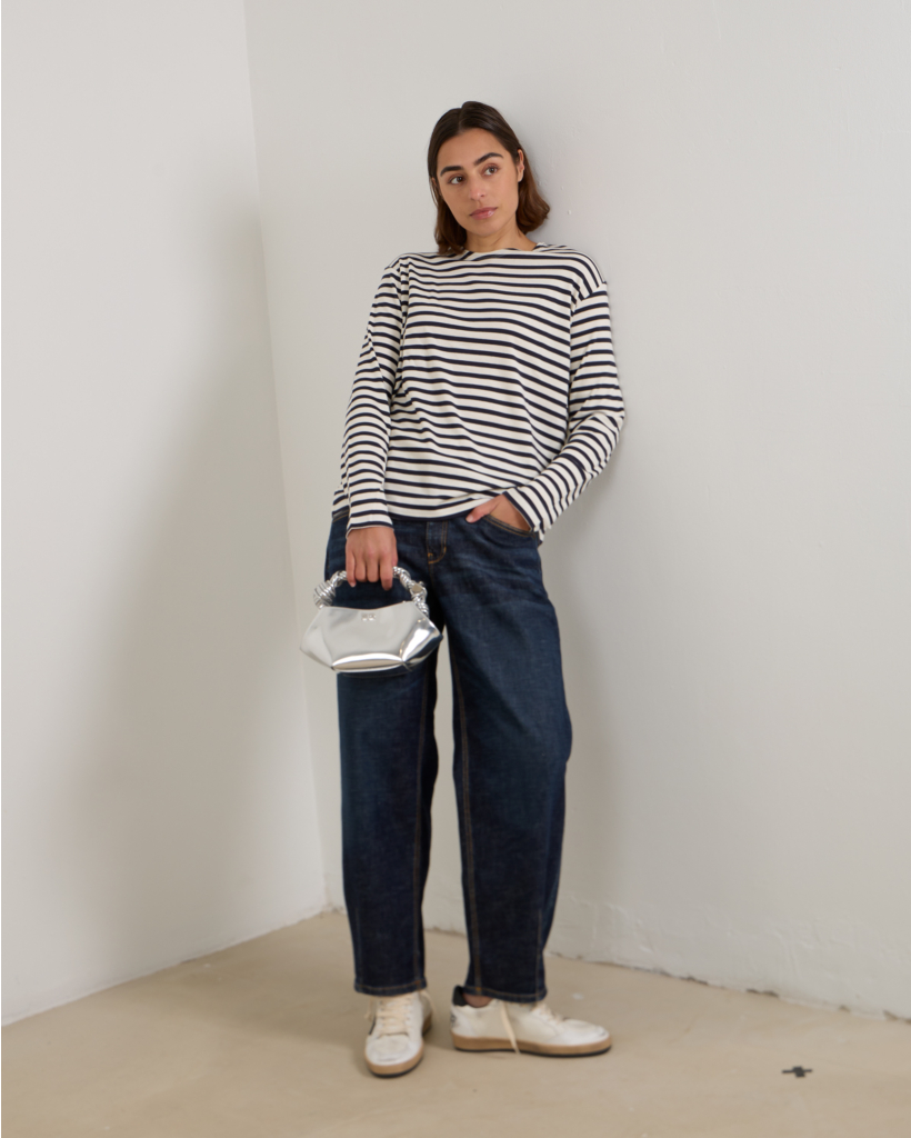 Katoen Blend Lange Mouwen Shirt Gestreept Wit Blauw