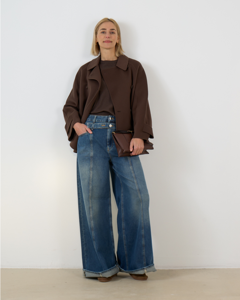 Zoya-x Wide Leg Jeans met Dubbele Tailleband Blauw