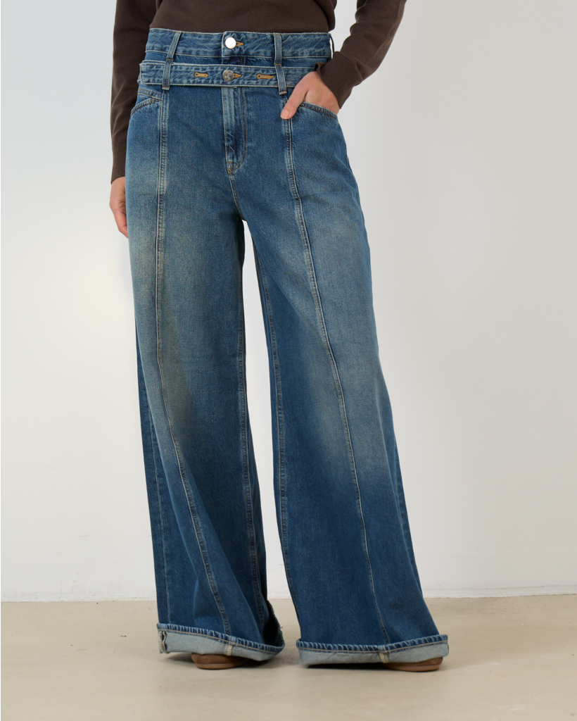 Zoya-x Wide Leg Jeans met Dubbele Tailleband Blauw