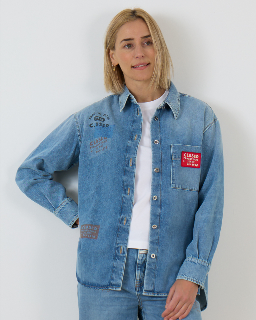 Denim Blouse met Patch Details Blauw