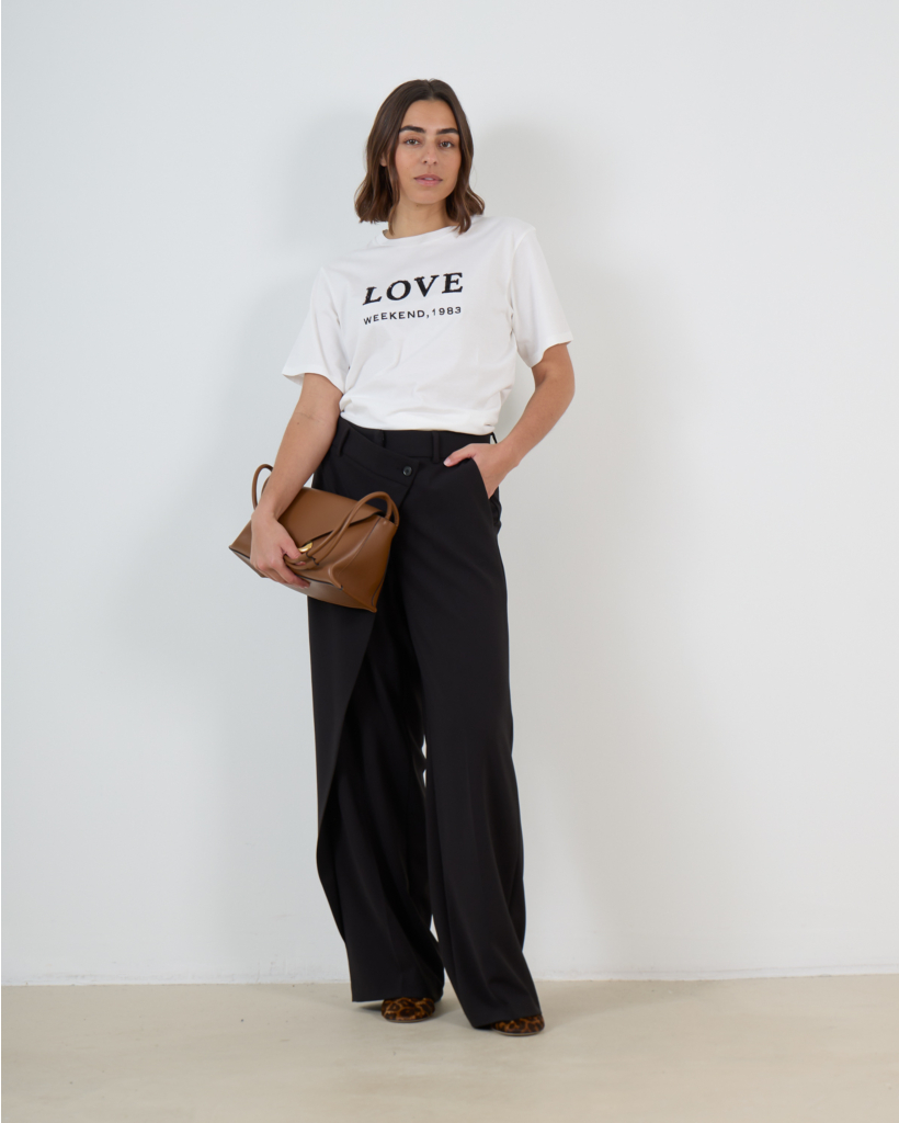 Anais Wijde Pantalon met Asymmetrische Sluiting Zwart