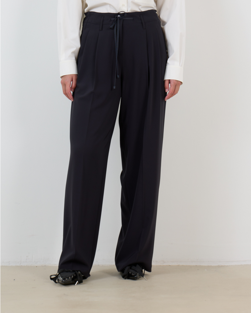 Addison Wide Leg Geplooide Pantalon met Trekkoord Navy