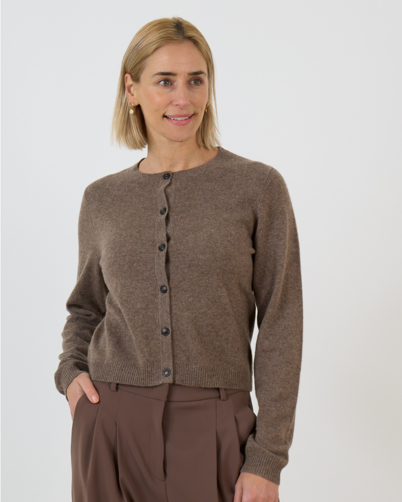 Kasjmier Cardigan Vest met Knoopsluiting Taupe
