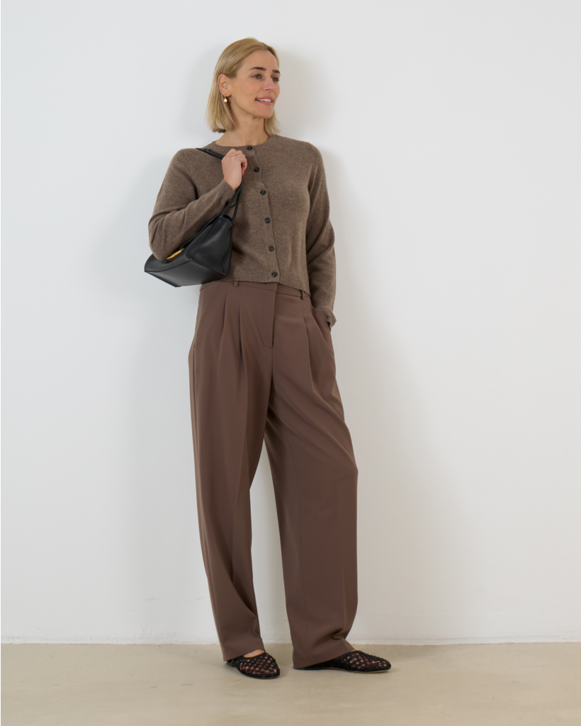 Kasjmier Cardigan Vest met Knoopsluiting Taupe