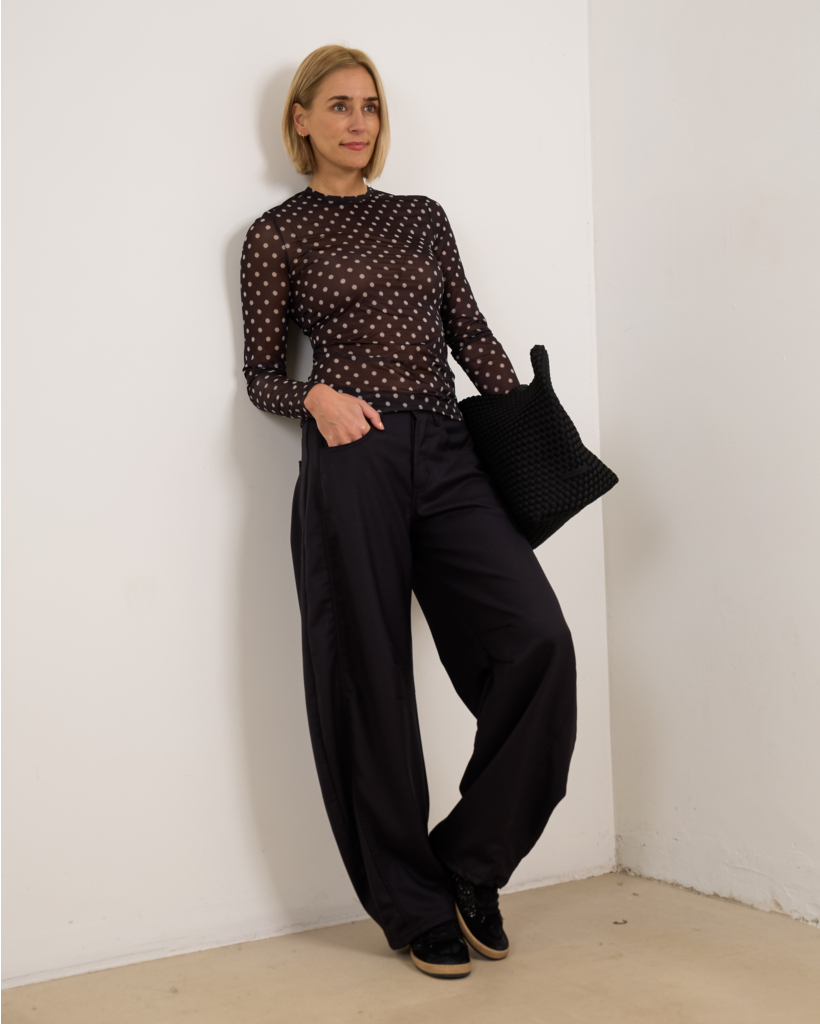 Sheer polkadot shirt zwart