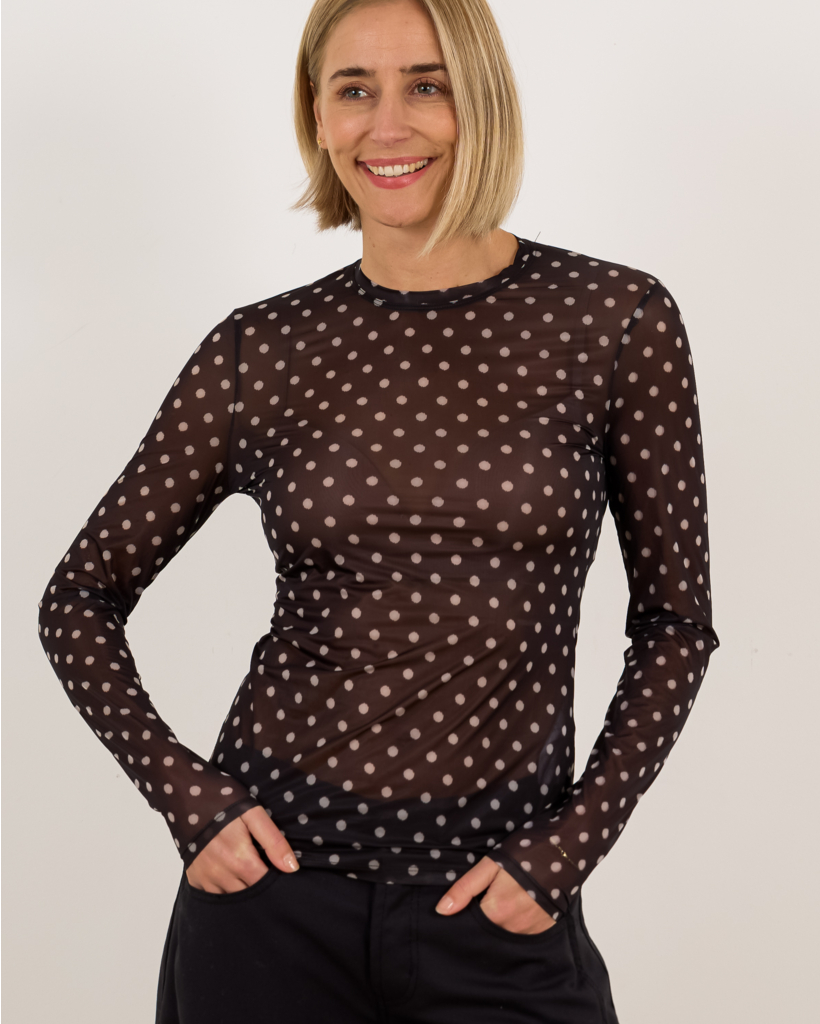 Sheer polkadot shirt zwart