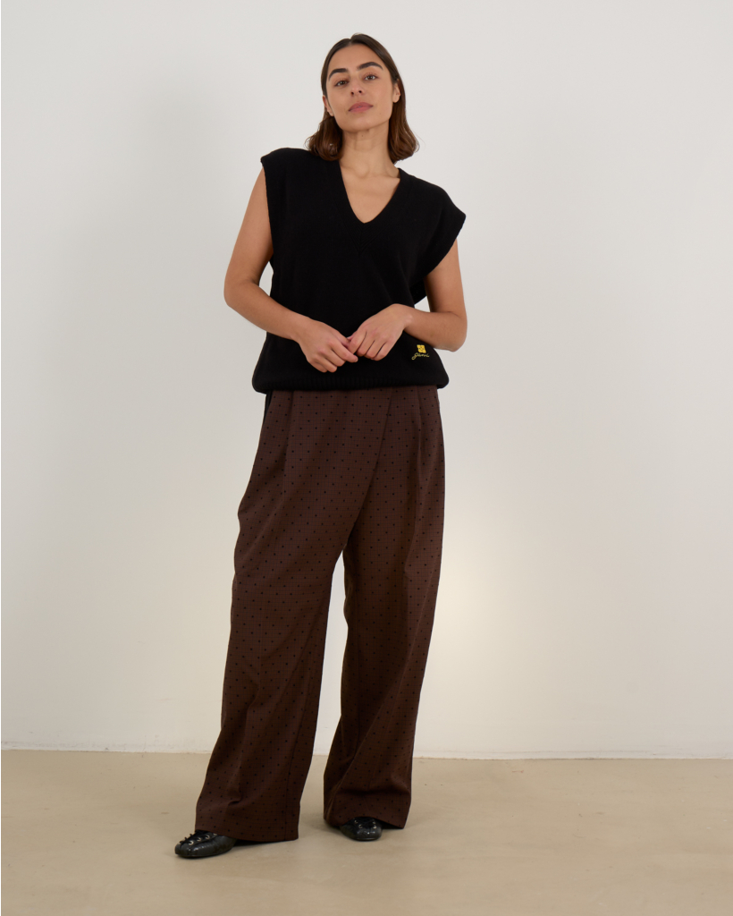 Flock Check Cross-over Trousers Coffee