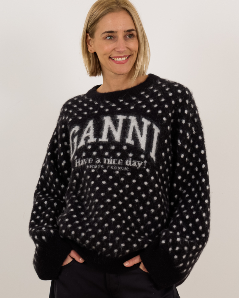 Polka brushed sweater ronde hals zwart