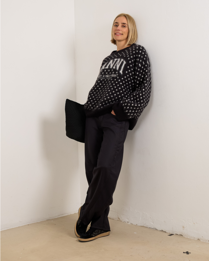 Polka brushed sweater ronde hals zwart