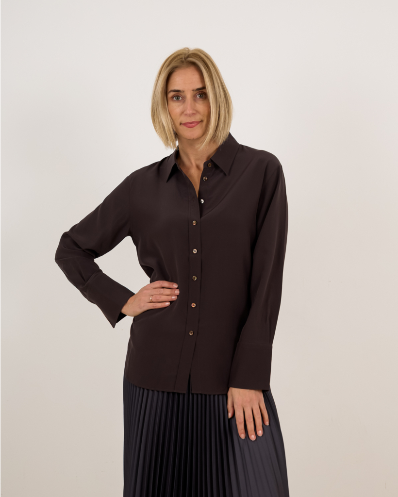 Zijde Joe blouse donker bruin