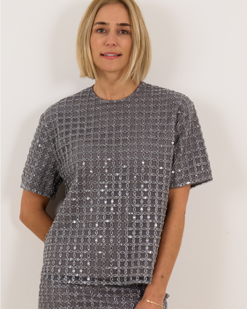 Beaded T-shirt Castor Grey