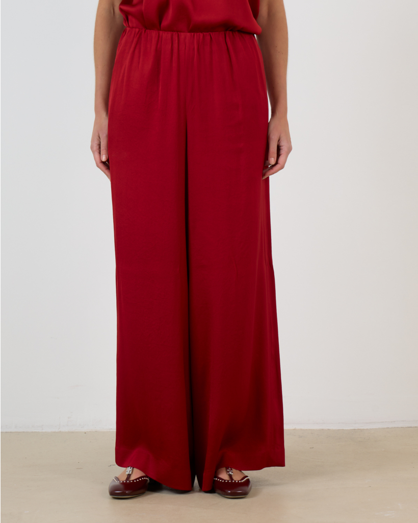 Tweezer Wijde Pantalon in Satijn Rood L34