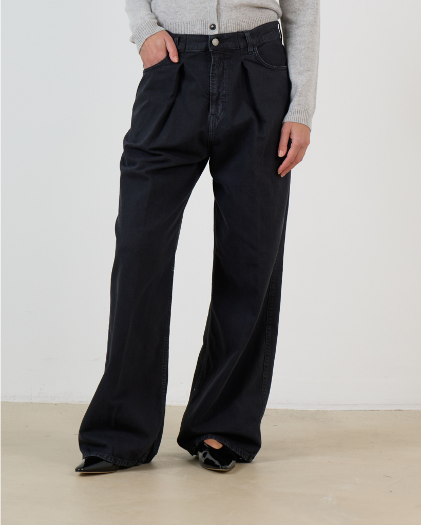 Katoen-Linnen Mix Jeans met Voorplooi Antraciet