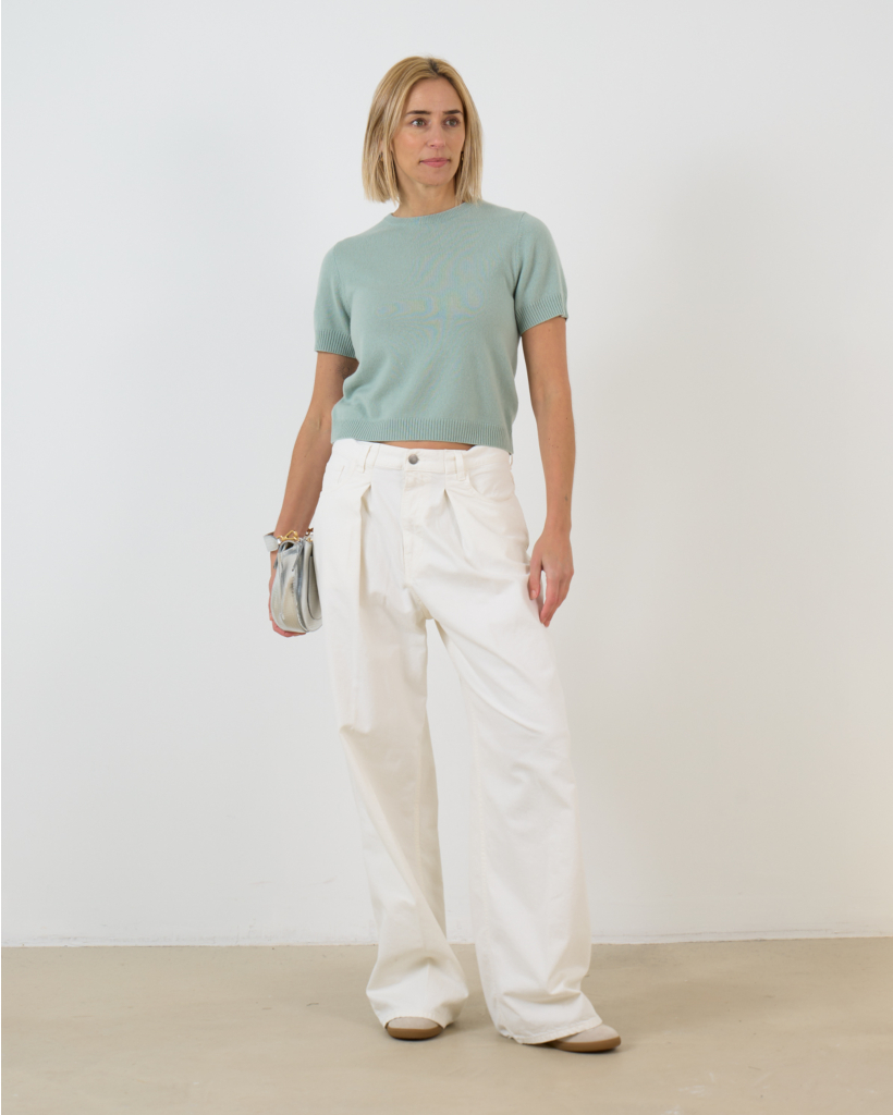 Katoen-Linnen Mix Jeans met Voorplooi Wit