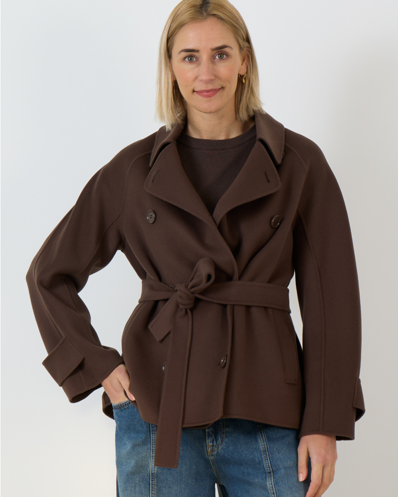 Wollen Double-Breasted Mantel Donker Bruin