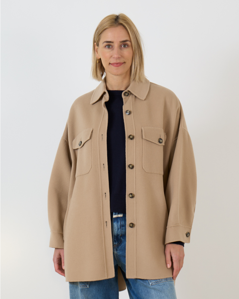 Wollen Halflange Mantel met Knoopsluiting Camel Bruin
