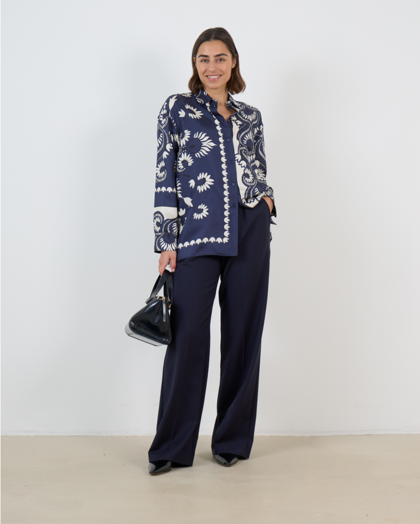 Zijden Blouse Print Navy