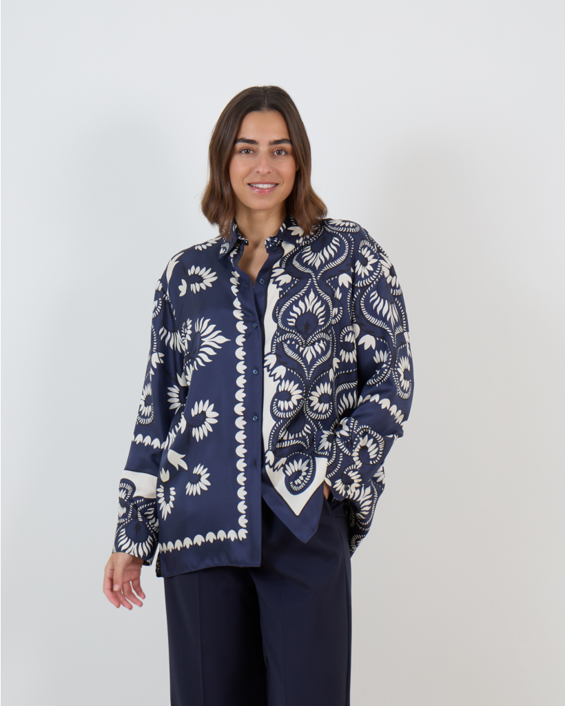Zijden Blouse Print Navy