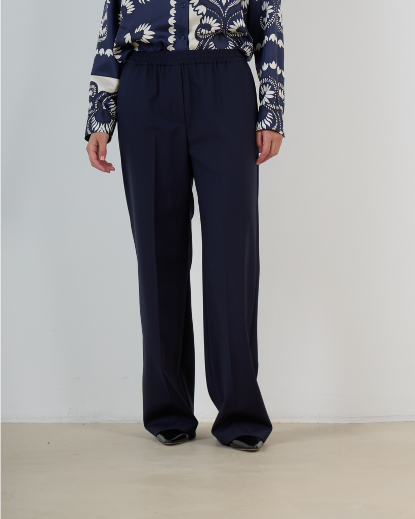 Wollen Wide Leg Pantalon met Trekkoord Navy