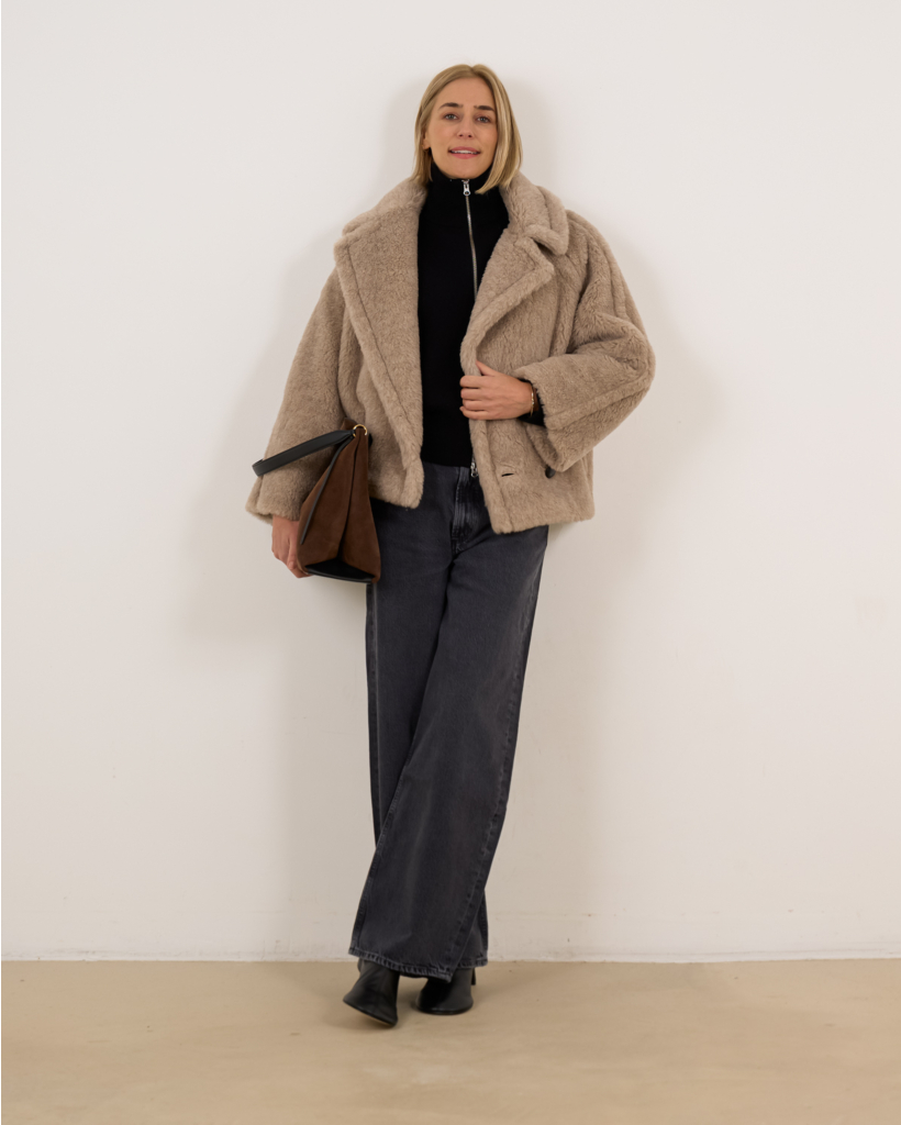 Alpaca cashmere Teddy fabric coat Sand