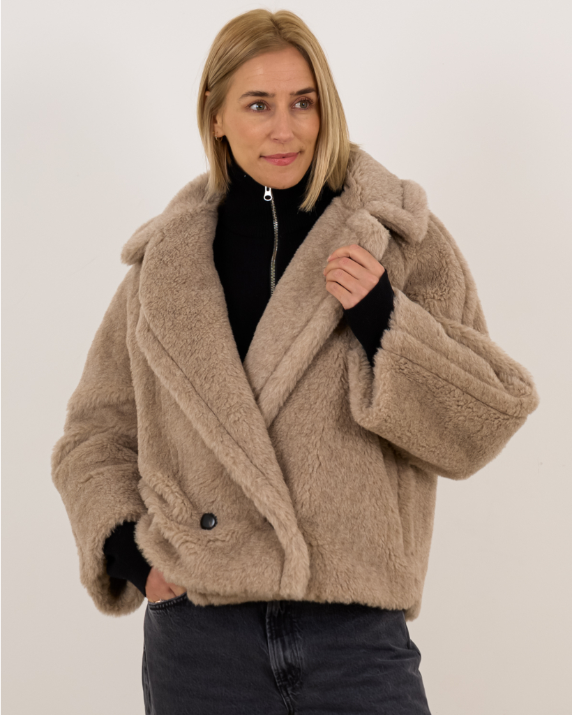 Alpaca cashmere Teddy fabric coat Sand