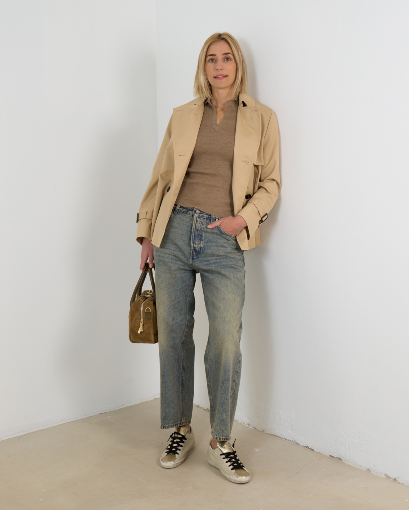 Wollen Ribgebreid Poloshirt Goud Bruin Beige