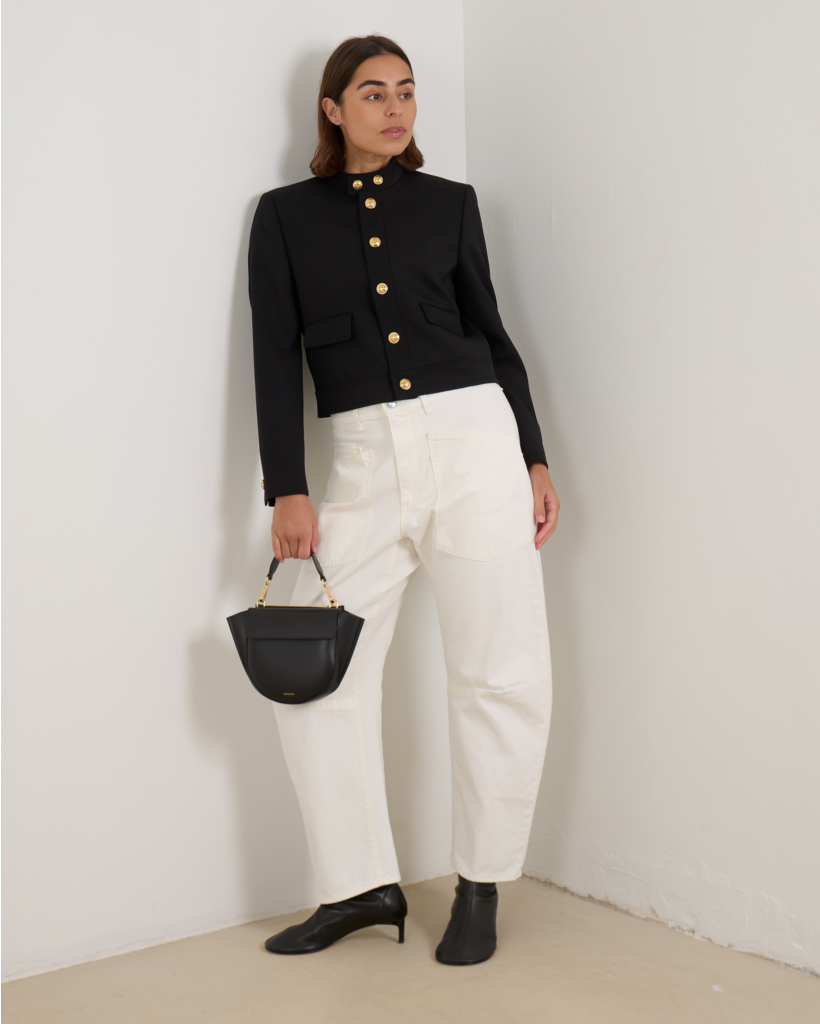 Wollen Cropped Jack met Gouden Knopen Zwart