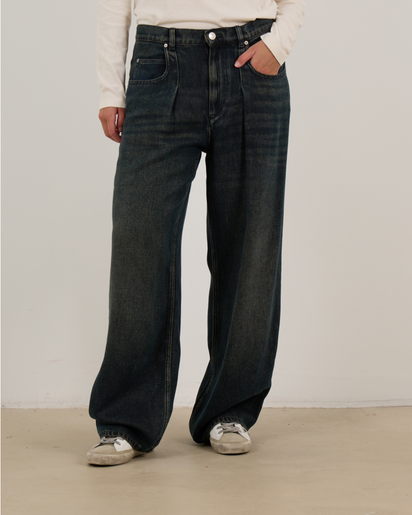 Rodayna Geplooide Wide-Leg Jeans Donker Blauw