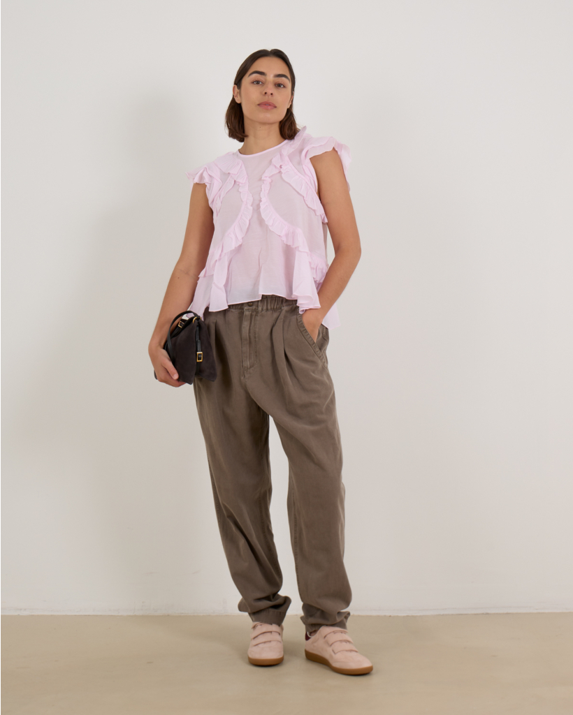 Nalou Geplooide Mouwloze Top Licht Roze