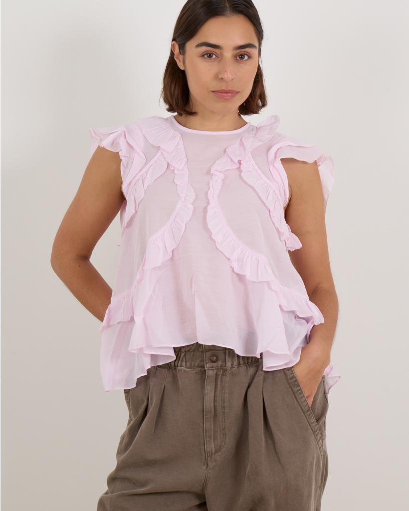 Nalou Geplooide Mouwloze Top Licht Roze