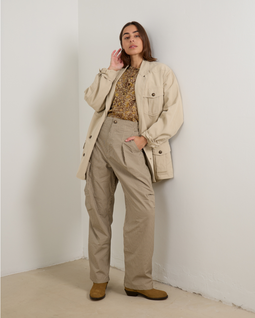 Linnenmix Blazer met Zakken Beige
