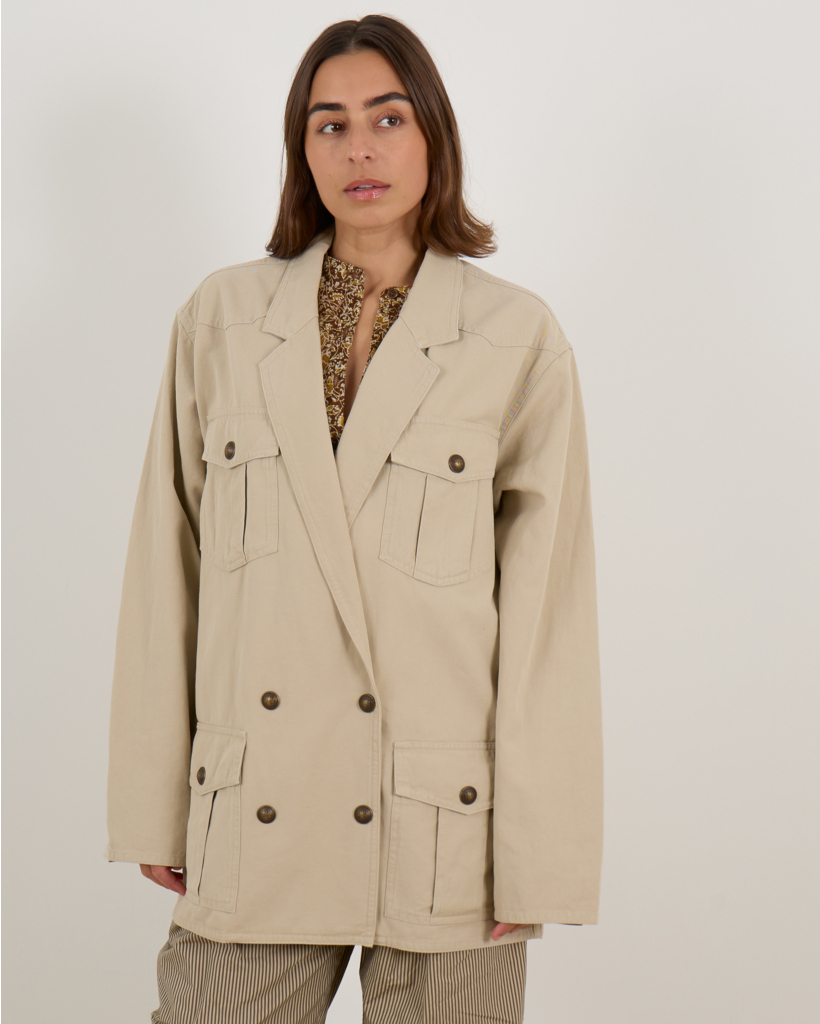 Linnenmix Blazer met Zakken Beige
