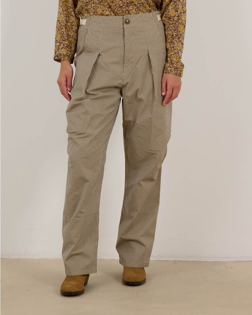 Gestreepte Regular Fit Pantalon Beige/Khaki