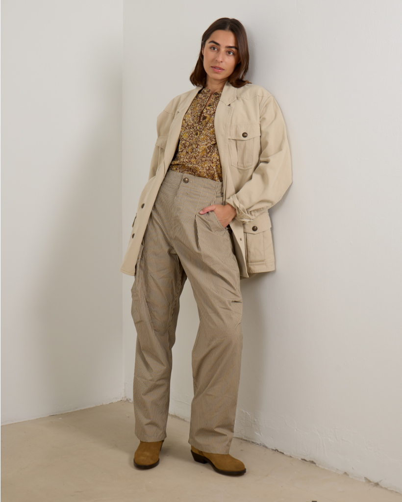 Gestreepte Regular Fit Pantalon Beige/Khaki