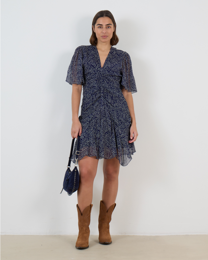 Vivienne Jurk Met Print Korte Mouw Marine