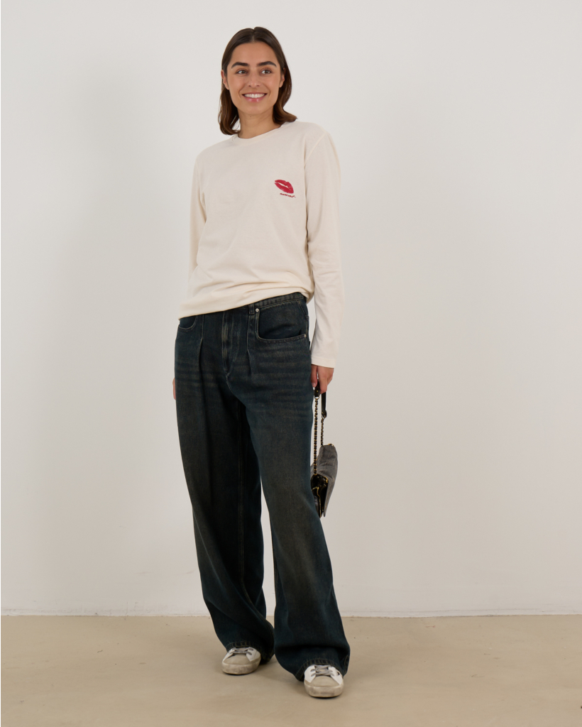 Lange Mouwen Shirt Lipstick Detail Off-white