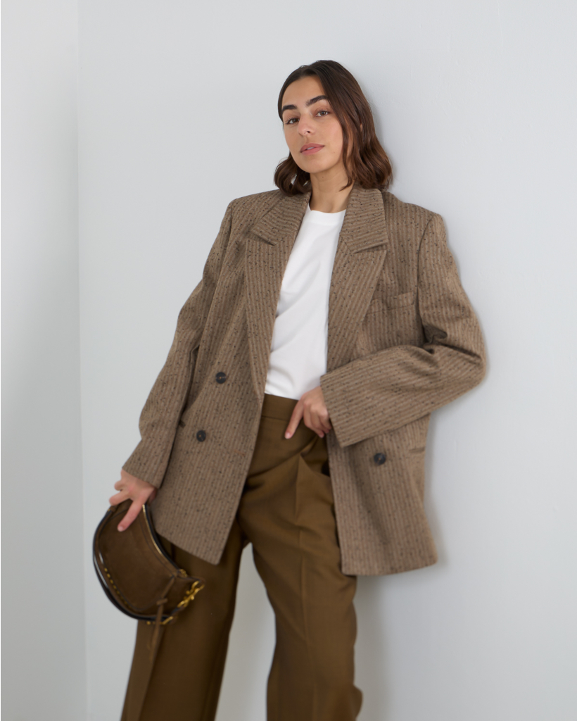 Wollen Double Breasted Blazer Herringbone Khaki
