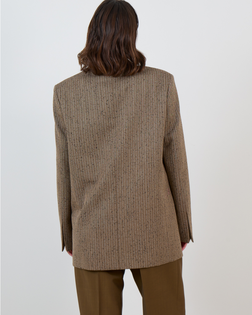 Wollen Double Breasted Blazer Herringbone Khaki