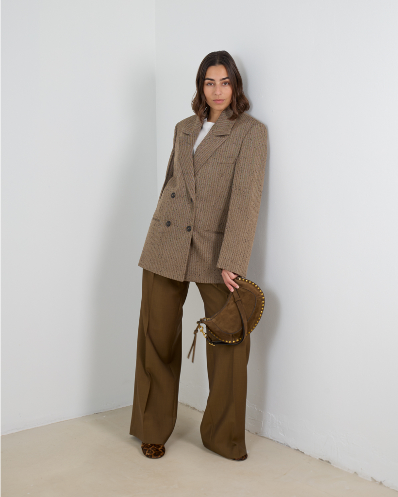 Wollen Double Breasted Blazer Herringbone Khaki