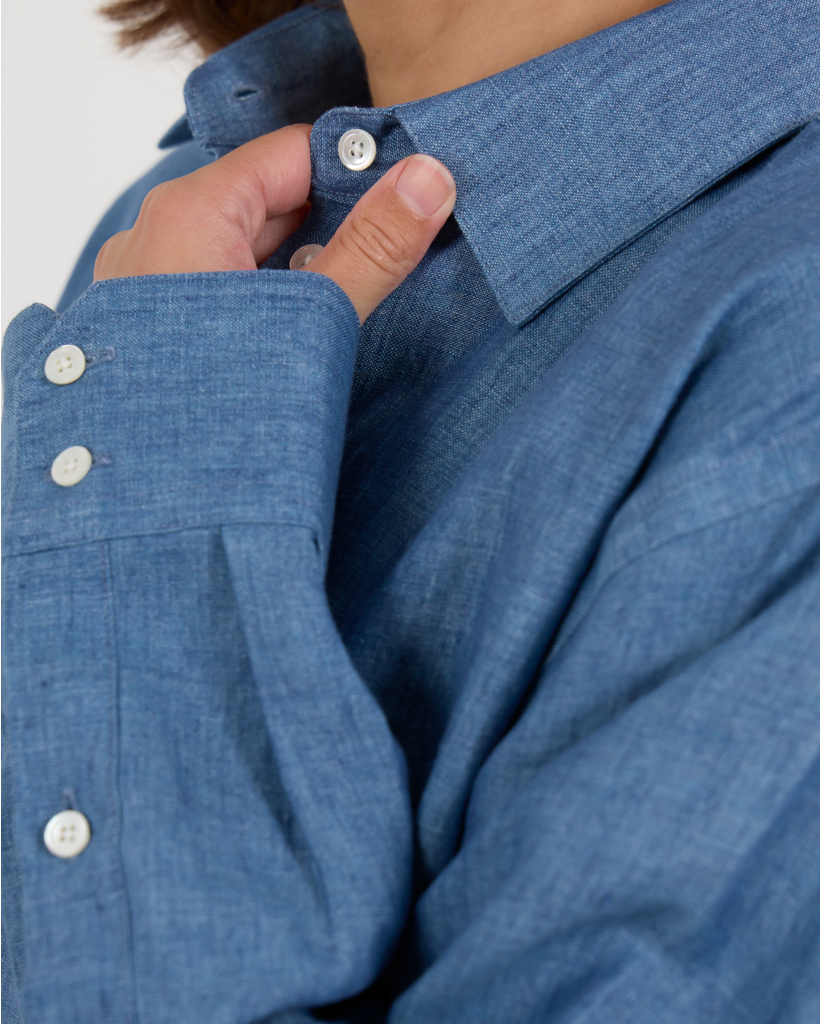 Klassieke Chambray Linnen Blouse Blauw