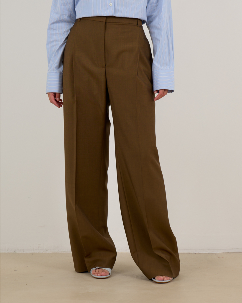 Wollen Geplooide Midwaist Tailord Pantalon 