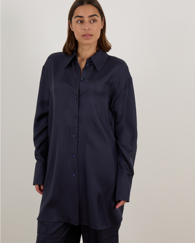 Signature Zijde Shirt Blouse Navy