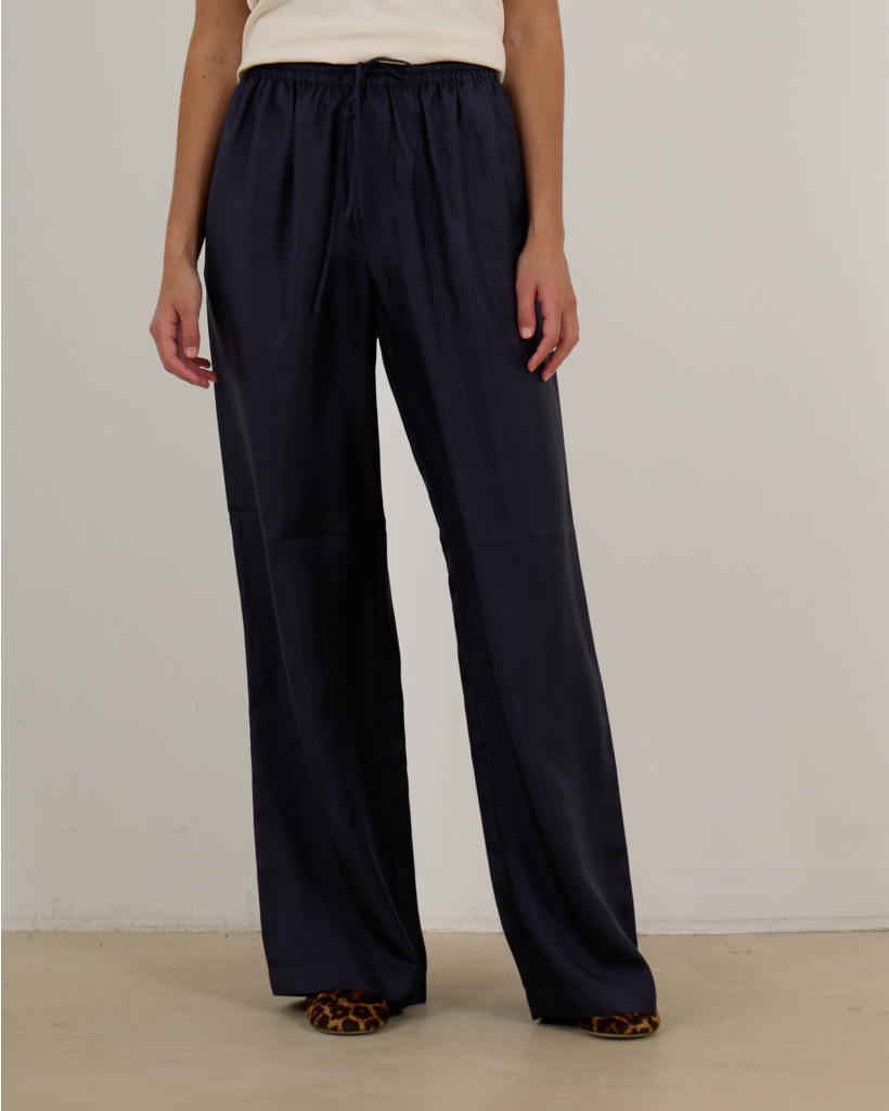 Zijde Wide Leg Pantalon Navy