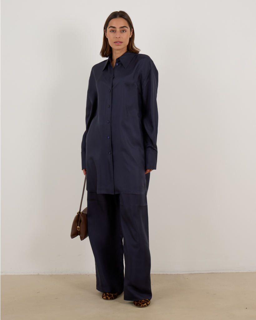 Zijde Wide Leg Pantalon Navy