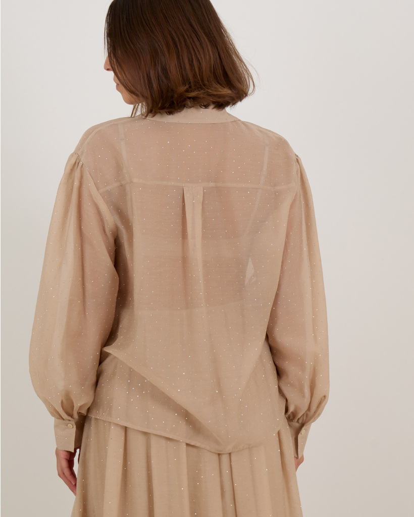 Blouse Doorschijnend Met strassteentjes Beige 