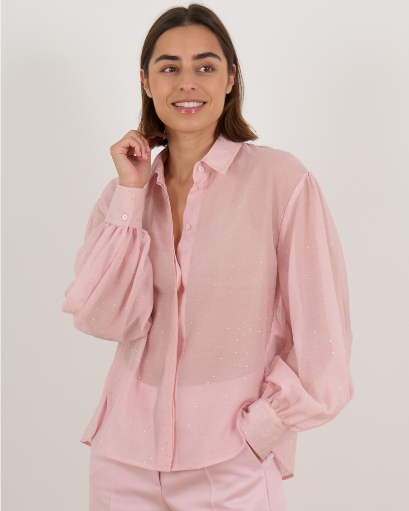 Blouse Doorschijnend Met strassteentjes Licht Roze