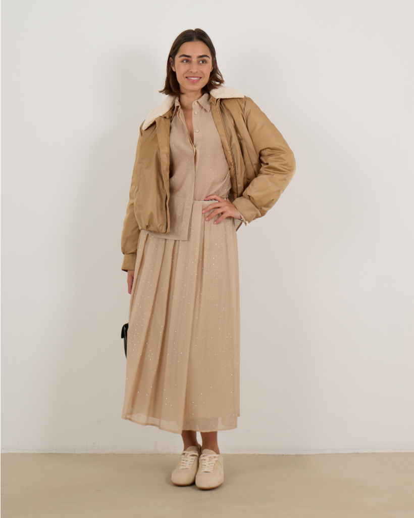 Midi Rok Met Strassteentjes Camel