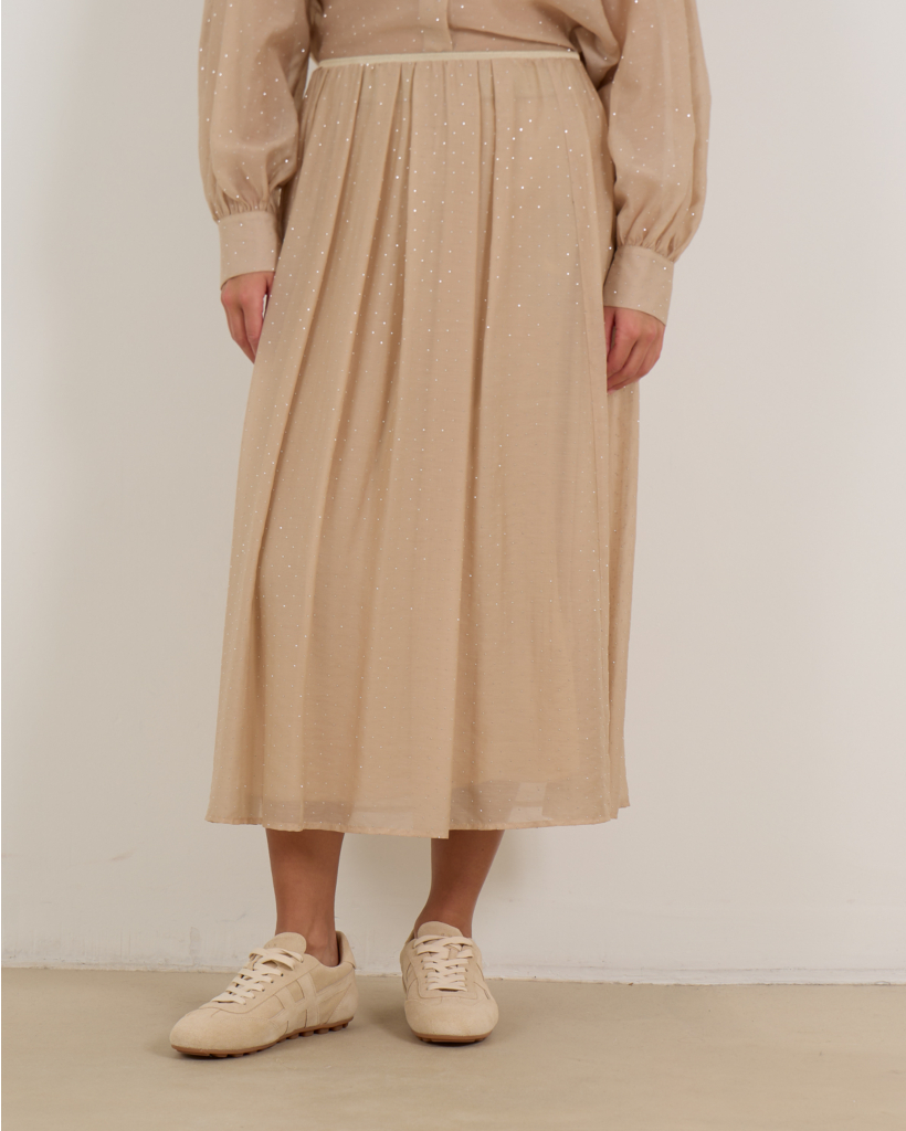 Midi Rok Met Strassteentjes Camel